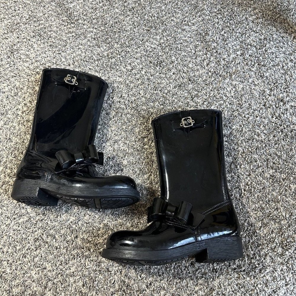 RED VALENTINO BLACK BOW MID-CALF RUBBER RAIN BOOTS SIZE 36 US 6